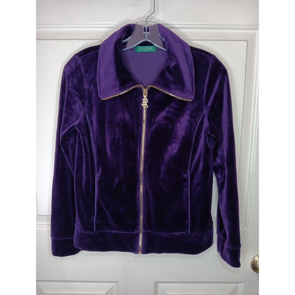 LRL Ralph Lauren Jacket Petite Purple Velour Full Zip See Pics For Measurements